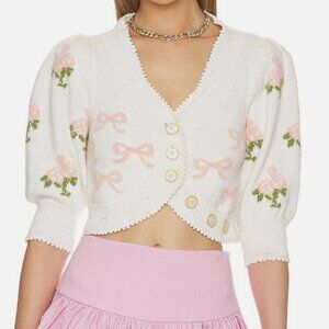 LoveShackFancy Malibu Crop Cardigan in Strawberry Shortcake XL $325